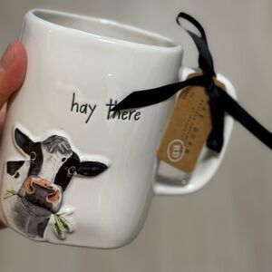 rae dunn White Ceramic Cow Mug by